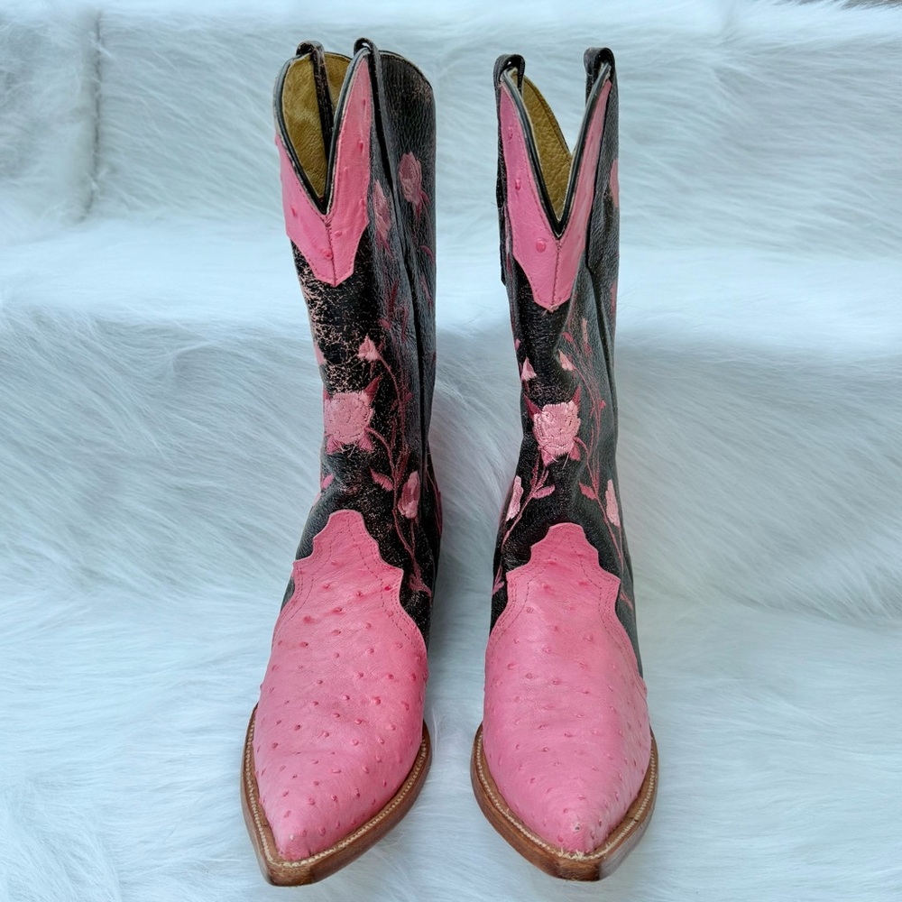 White Diamond Ostrich Pink Floral Western Boots Size 9.5 Runs small, fits 8.5/9 - Picture 5 of 11